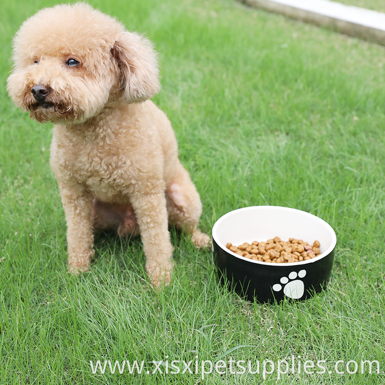 Luxury Cute Pet Feeding Bowl Black Rounded Ceramic Dog Bowl